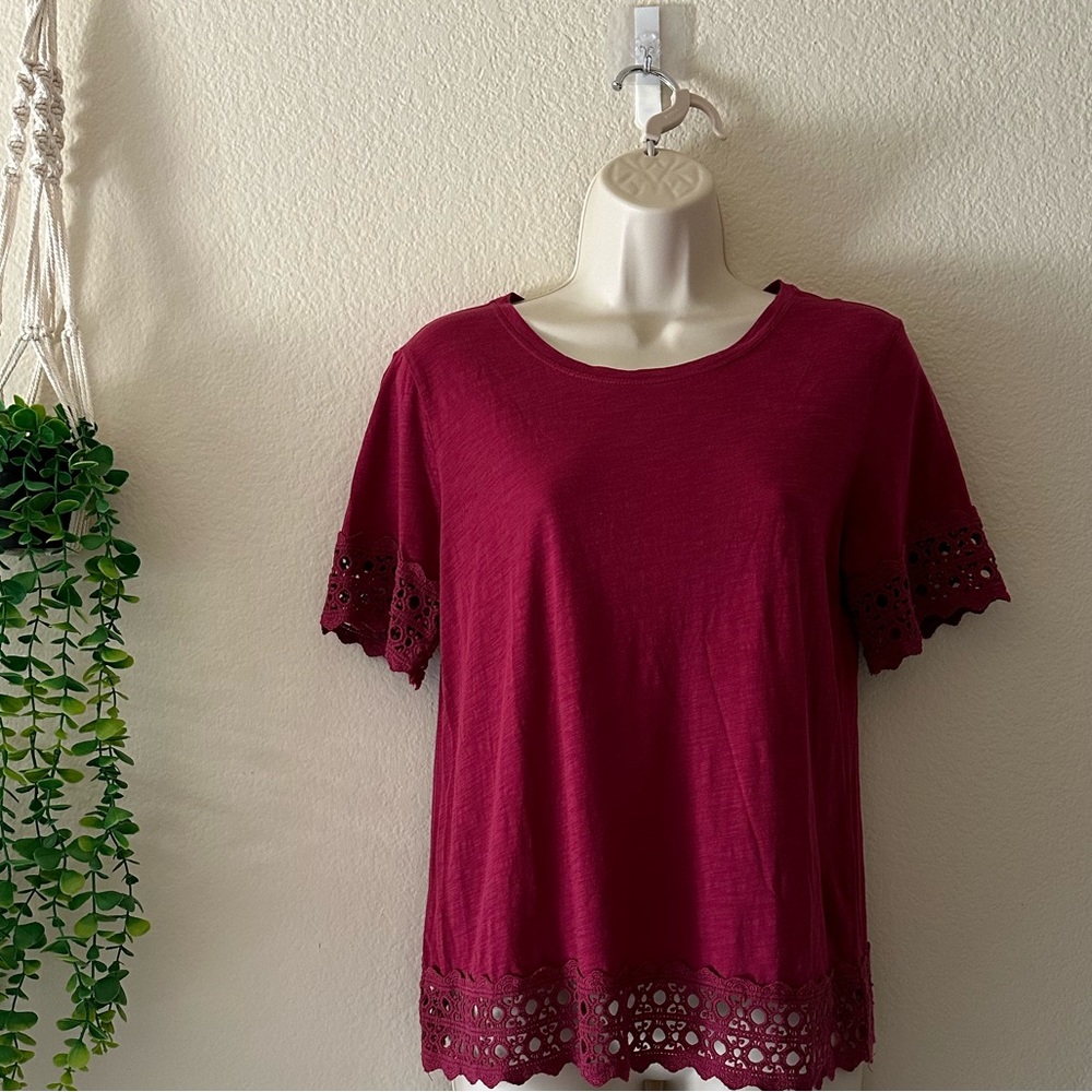2/$20 - LOFT Wine/Magenta Crochet Detailed Blouse